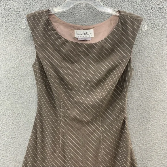 Nicole Miller Contrast Lace Tailored Pencil Sheath Stretch Pinstriped Dress - Picture 8 of 11